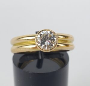 20k Yellow Gold .65ctw Bezel Set Diamond Double Band Solitaire Engagement Ring