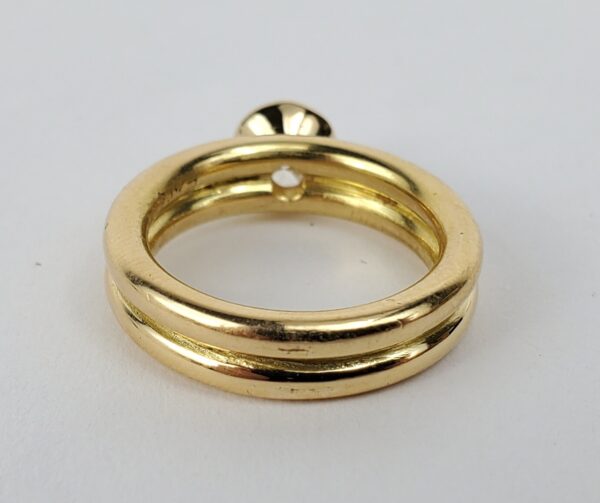 20k Yellow Gold .65ctw Bezel Set Diamond Double Band Solitaire Engagement Ring - Image 6