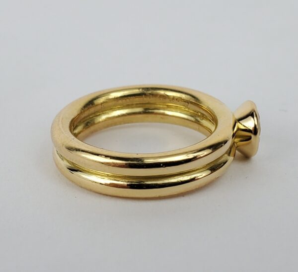 20k Yellow Gold .65ctw Bezel Set Diamond Double Band Solitaire Engagement Ring - Image 8