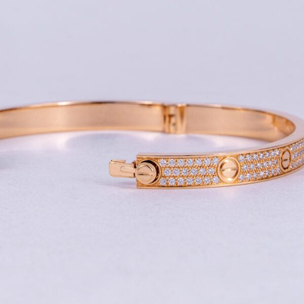 Cartier 18k Rose Gold 6.7mm Pave Diamond Love Bracelet Size 19 - Image 11
