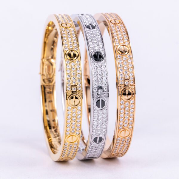 Cartier 18k Rose Gold 6.7mm Pave Diamond Love Bracelet Size 19 - Image 14