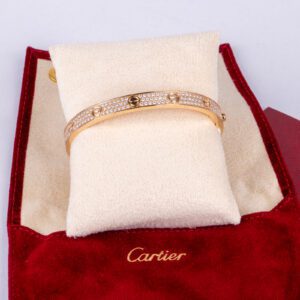 Cartier 18k Rose Gold 6.7mm Pave Diamond Love Bracelet Size 19