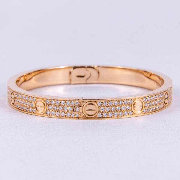 Cartier 18k Rose Gold 6.7mm Pave Diamond Love Bracelet Size 19 - Image 7