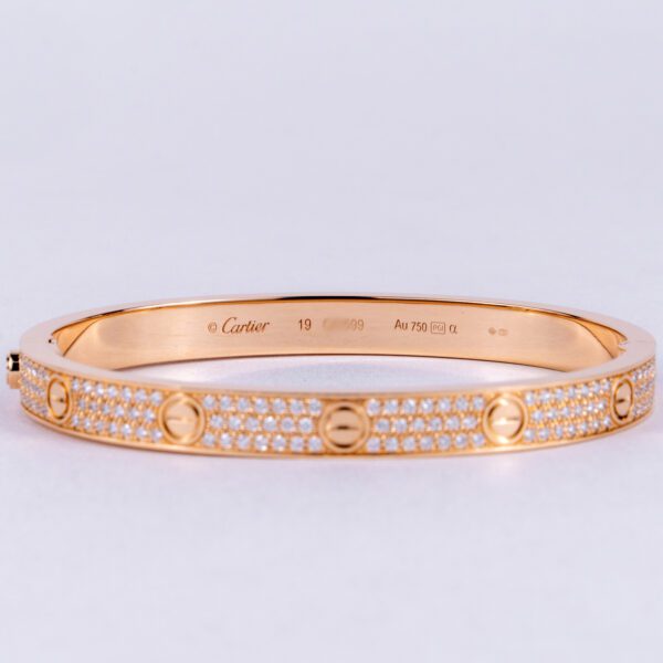 Cartier 18k Rose Gold 6.7mm Pave Diamond Love Bracelet Size 19 - Image 9