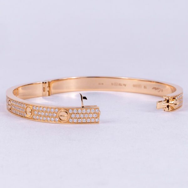 Cartier 18k Rose Gold 6.7mm Pave Diamond Love Bracelet Size 19 - Image 10