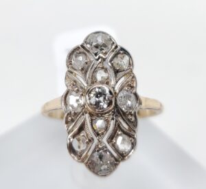 Edwardian 14k Yellow Gold Silver Natural Rose Cut Old European Diamond Ring