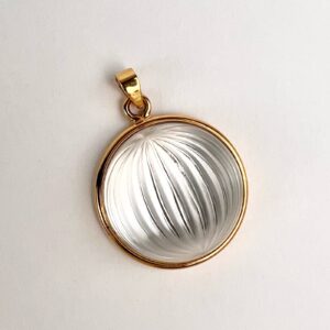 Lalique Cabochon Clear Crystal Round Ribbed Pattern Pendant