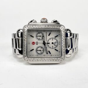 Michele Diamond Deco Chronograph Diamond Bezel Band MOP Dial Watch 71-6000