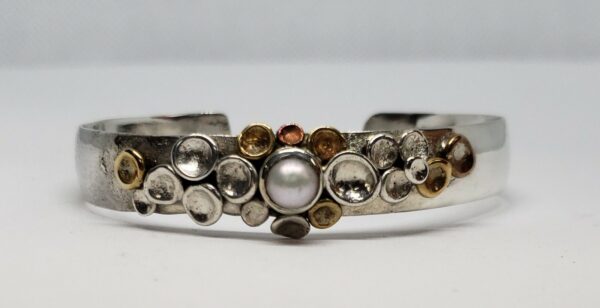 Sterling Silver 925 Pearl Muticolored Bangle Cuff Bracelet Hallmarked - Image 3