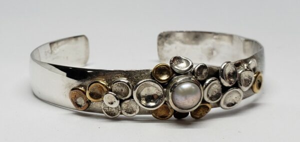 Sterling Silver 925 Pearl Muticolored Bangle Cuff Bracelet Hallmarked - Image 4