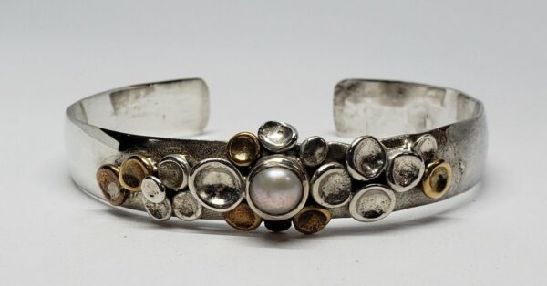Sterling Silver 925 Pearl Muticolored Bangle Cuff Bracelet Hallmarked - Image 5