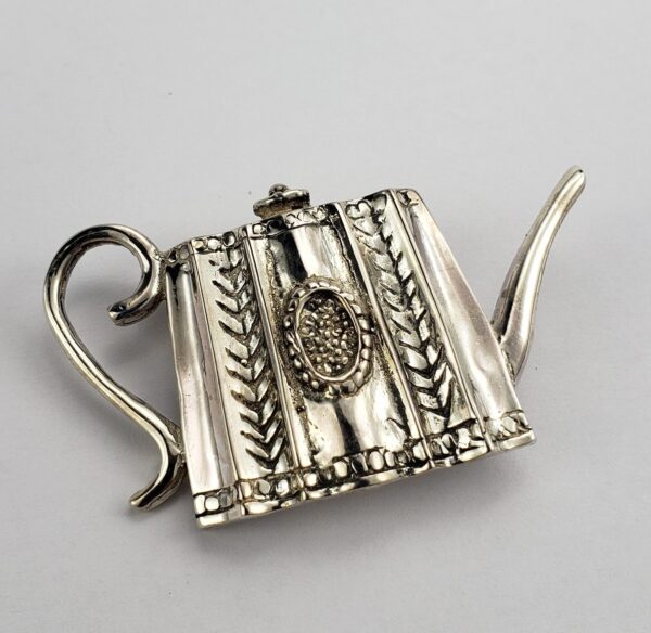 Vintage Large Sterling Silver Teapot Tea Time / Lovers Brooch Pin 1 7/8'' Hal... - Image 3
