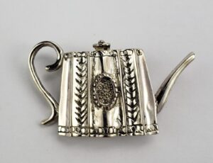 Vintage Large Sterling Silver Teapot Tea Time / Lovers Brooch Pin 1 7/8'' Hal...