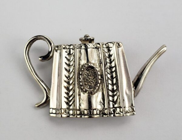 Vintage Large Sterling Silver Teapot Tea Time / Lovers Brooch Pin 1 7/8'' Hal...