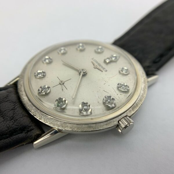 Vintage Longines 14k White Gold Diamond Dial Caliber 370 17 Jewel - Image 3