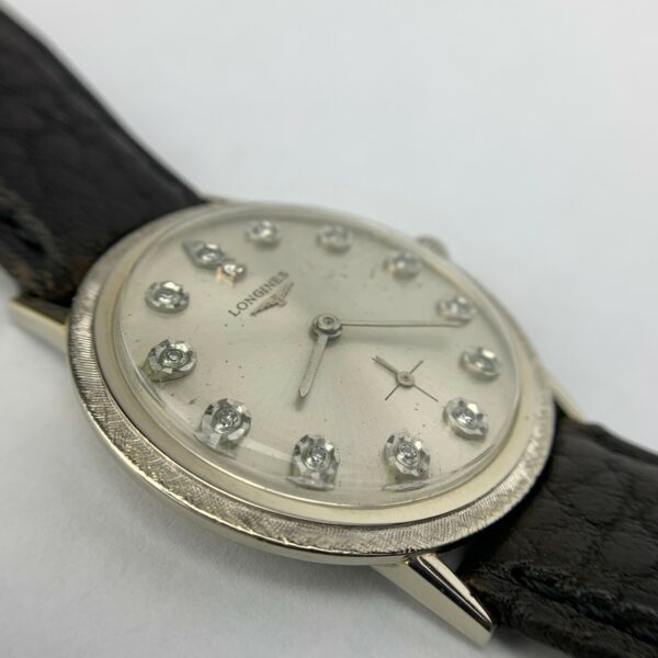 Vintage Longines 14k White Gold Diamond Dial Caliber 370 17 Jewel - Image 4