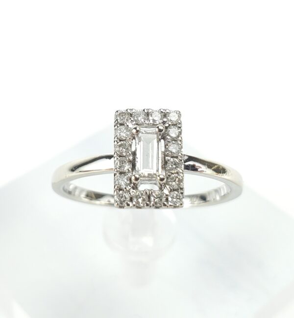 10k White Gold .27ctw Baguette Round Diamond Halo Engagement Style Ring 6'' - Image 3