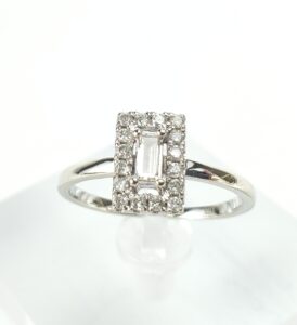 10k White Gold .27ctw Baguette Round Diamond Halo Engagement Style Ring 6''