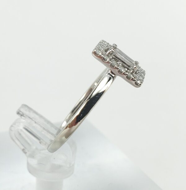 10k White Gold .27ctw Baguette Round Diamond Halo Engagement Style Ring 6'' - Image 4