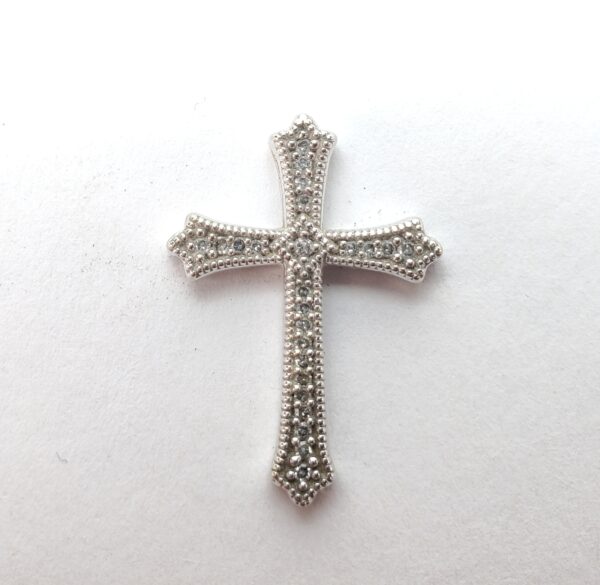 10k White Gold Diamond Cross Religious Christian Catholic Slider Pendant 7/8'' - Image 3