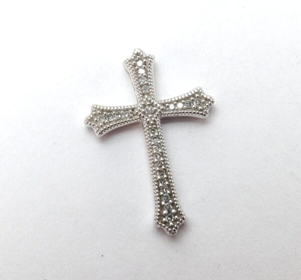 10k White Gold Diamond Cross Religious Christian Catholic Slider Pendant 7/8'' - Image 4