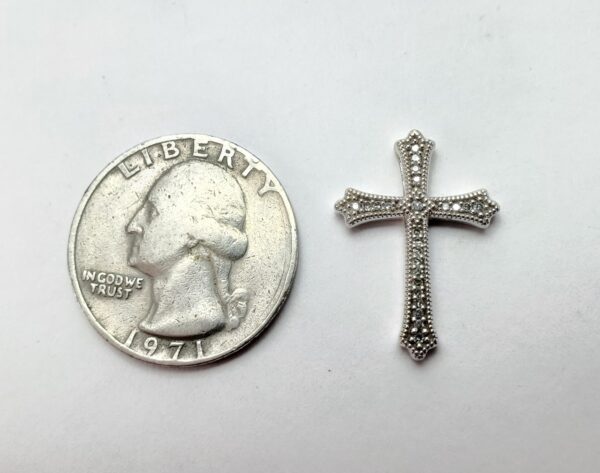 10k White Gold Diamond Cross Religious Christian Catholic Slider Pendant 7/8'' - Image 6
