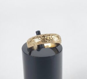 10k Yellow Gold 4.25mm Engraved Flower Floral Vine Plant Band Toe Ring 1.75''