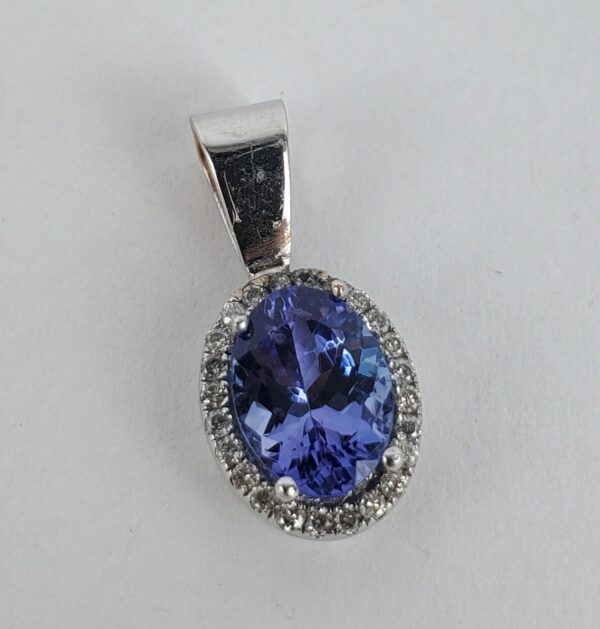 14k White Gold 1.15ctw Tanzanite Halo Diamond Drop Pendant 5/8'' - Image 3