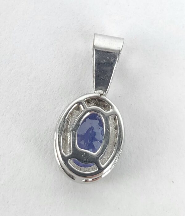 14k White Gold 1.15ctw Tanzanite Halo Diamond Drop Pendant 5/8'' - Image 4
