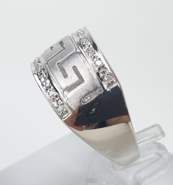 14k White Gold Diamond Greek Meander Pattern Band Ring 6.5'' - Image 6