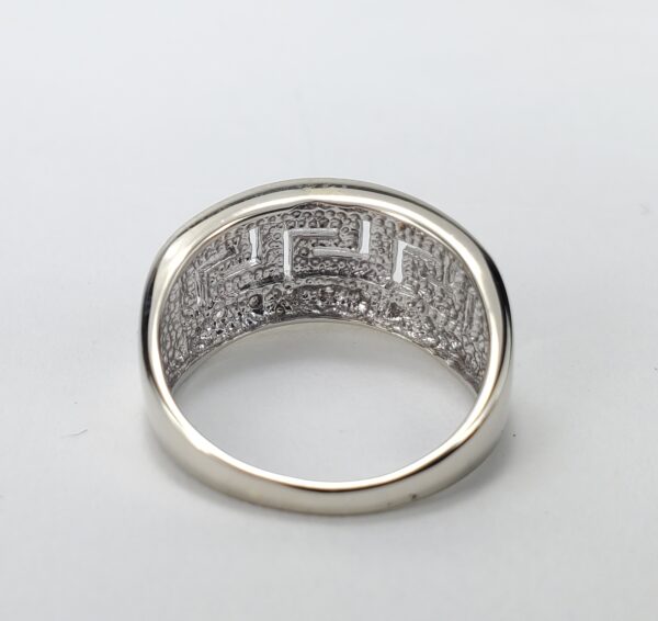 14k White Gold Diamond Greek Meander Pattern Band Ring 6.5'' - Image 9