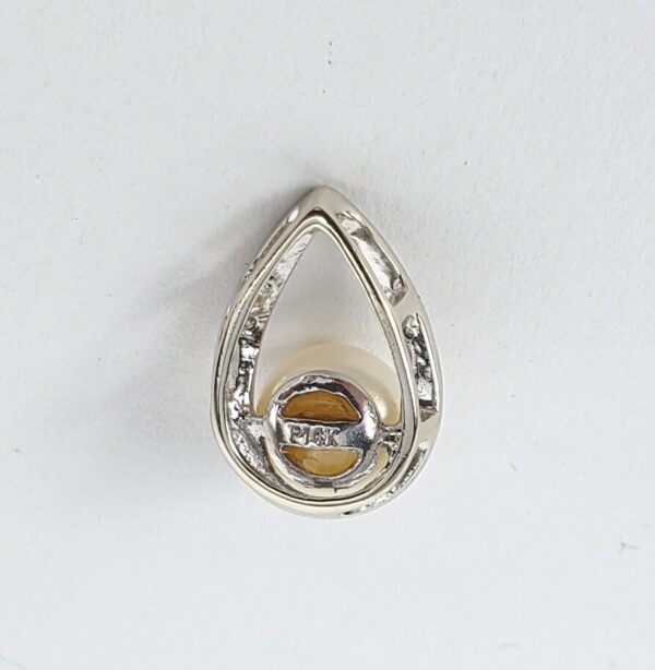 14k White Gold Pearl Diamond Marquise Teardrop Shape Slider Pendant 1/2'' - Image 5