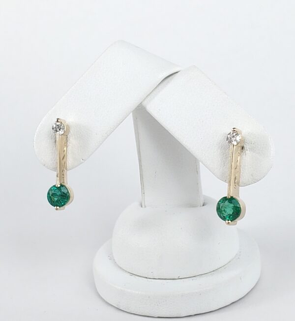 14k Yellow Gold 1.78ctw Emerald Diamond Stud Back Unique Bar Stick Earrings - Image 3