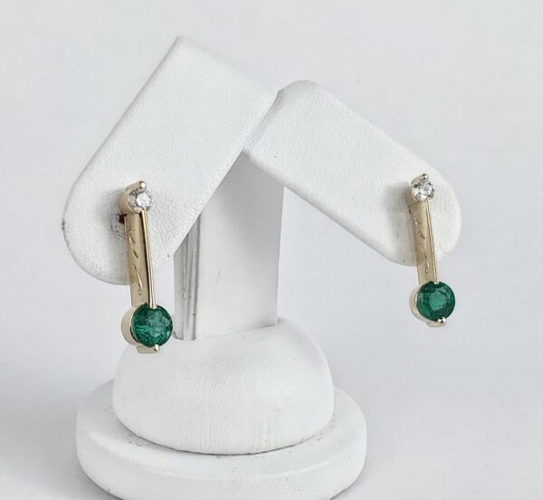 14k Yellow Gold 1.78ctw Emerald Diamond Stud Back Unique Bar Stick Earrings - Image 4