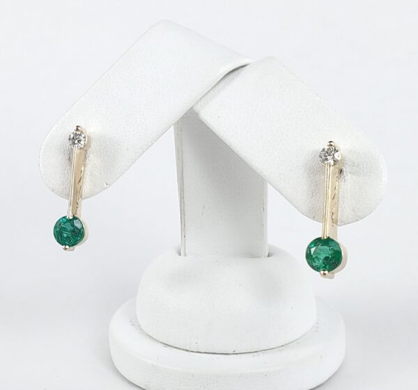 14k Yellow Gold 1.78ctw Emerald Diamond Stud Back Unique Bar Stick Earrings - Image 5
