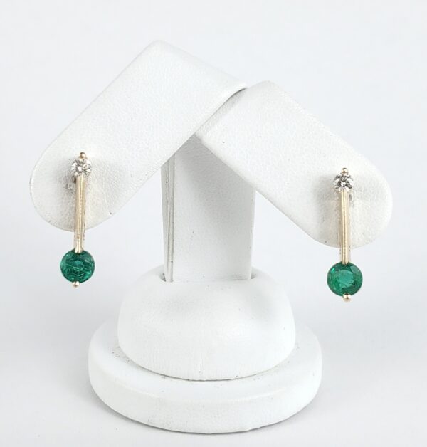 14k Yellow Gold 1.78ctw Emerald Diamond Stud Back Unique Bar Stick Earrings