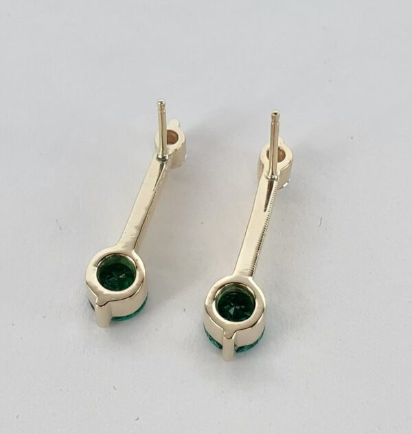 14k Yellow Gold 1.78ctw Emerald Diamond Stud Back Unique Bar Stick Earrings - Image 8