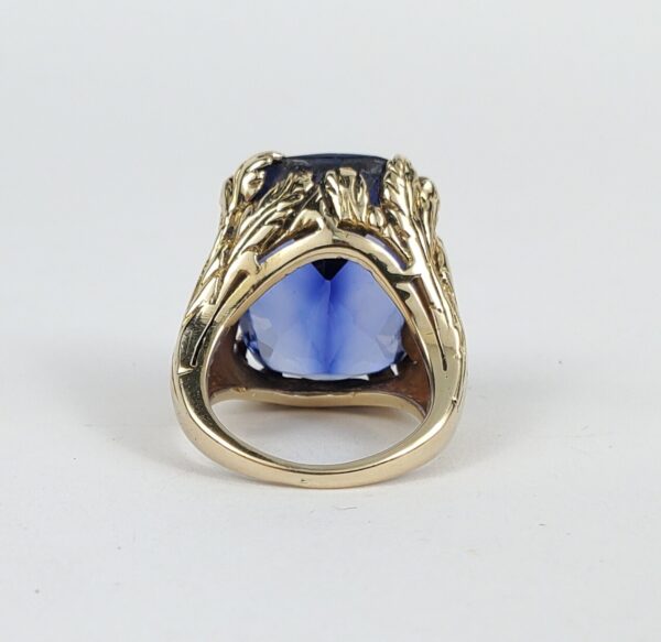 14k Yellow Gold 30ctw Lab Grown Blue Sapphire Leaf Solitaire Cocktail Ring 4'' - Image 9