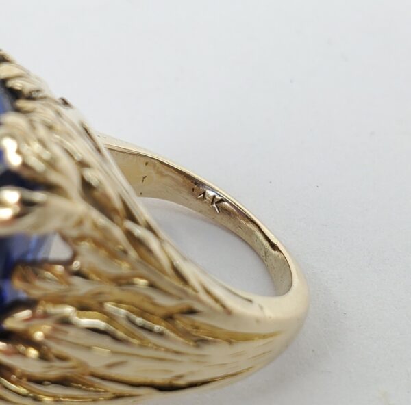 14k Yellow Gold 30ctw Lab Grown Blue Sapphire Leaf Solitaire Cocktail Ring 4'' - Image 10