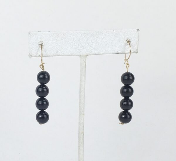 14k Yellow Gold 8mm Black Onyx Bead Dangle Dangling Hook Style Earrings 2'' - Image 4