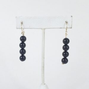 14k Yellow Gold 8mm Black Onyx Bead Dangle Dangling Hook Style Earrings 2''