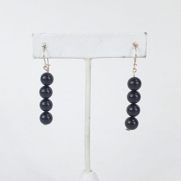 14k Yellow Gold 8mm Black Onyx Bead Dangle Dangling Hook Style Earrings 2''