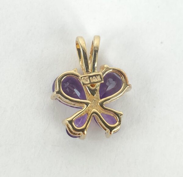 14k Yellow Gold Amethyst Clover Butterfly Love Dangle Drop Pendant 5/8'' - Image 5