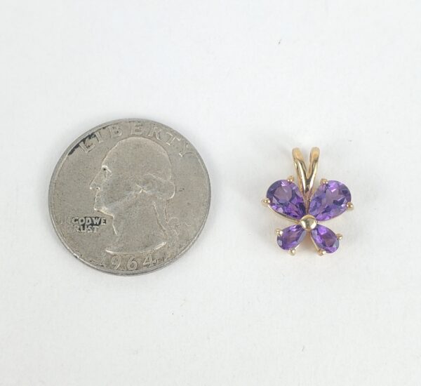 14k Yellow Gold Amethyst Clover Butterfly Love Dangle Drop Pendant 5/8'' - Image 6