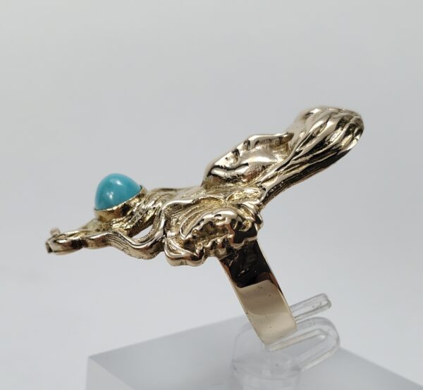 14k Yellow Gold Art Nouveau Flowing Long Hair Lady Wide Dinner Cocktail Ring - Image 6