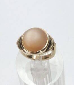 14k Yellow Gold Bezel Set Pinkish Cabochon Stone Unique Cocktail Ring 2.75''