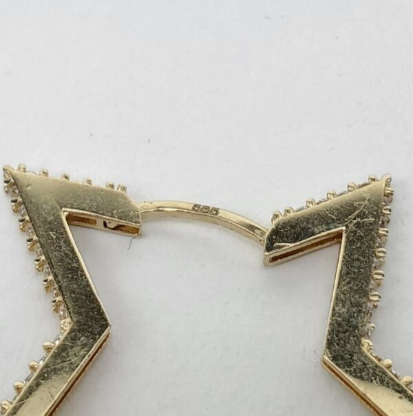 14k Yellow Gold CZ Cubic Zirconia Star Pentagram Pentagon Hoop Earrings 1 1/4'' - Image 6
