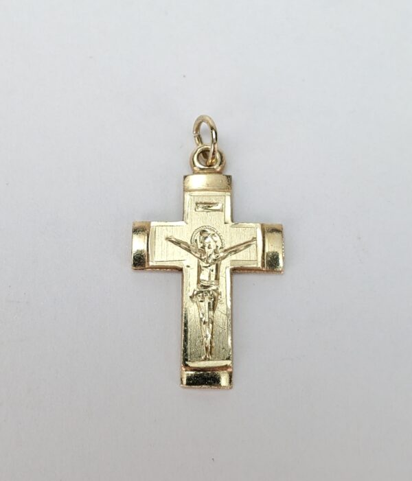14k Yellow Gold Christian Catholic Crucifix Cross Drop Pendant 1'' - Image 3