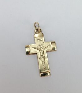14k Yellow Gold Christian Catholic Crucifix Cross Drop Pendant 1''