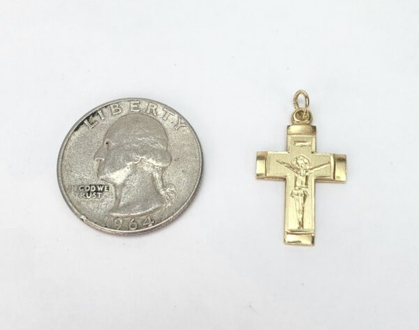 14k Yellow Gold Christian Catholic Crucifix Cross Drop Pendant 1'' - Image 4